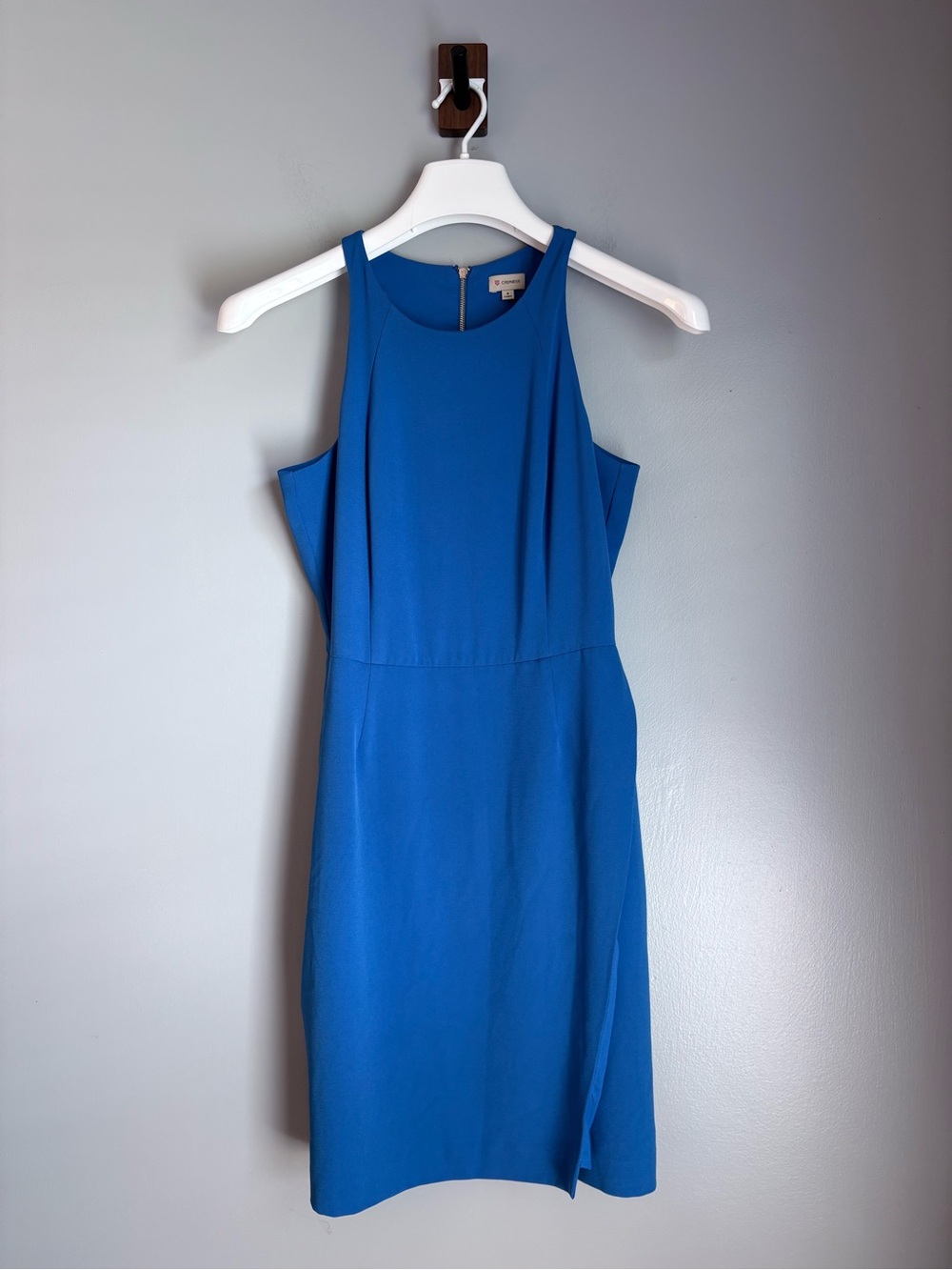 Cremieux Womens 4 Blue Sheath Dress Sleeveless High Neck Exposed Back Zip